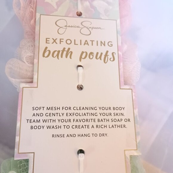 Jessica Simpson 4-Pack Exfoliating Bath Poufs – Soft Mesh Shower Loofahs – NEW - Picture 3 of 4